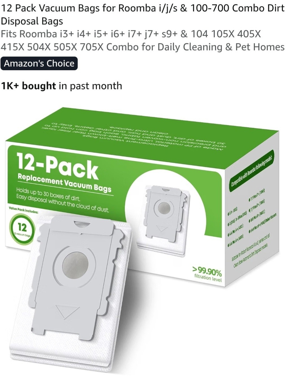 12-Pack Replacement Vacuum Bags — White & Green Packaging